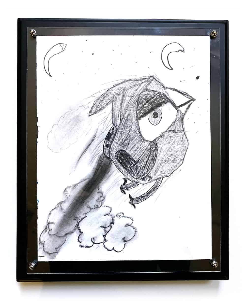 angry-bird-frame-1 Angry Bird kid collab mixed media painting by Sarah M. Schumacher